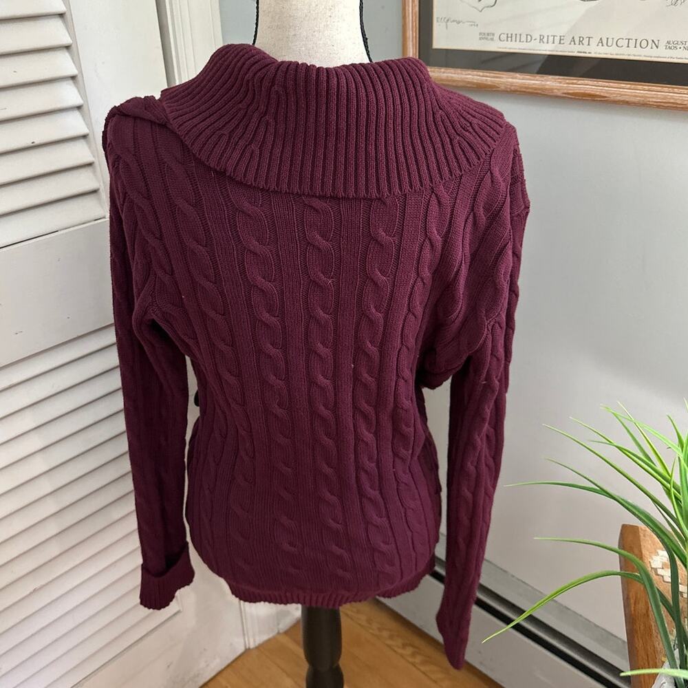 LRL Ralph Lauren Sweater Womens Medium Burgundy Buckled Cotton Classic Preppy - Picture 4 of 10